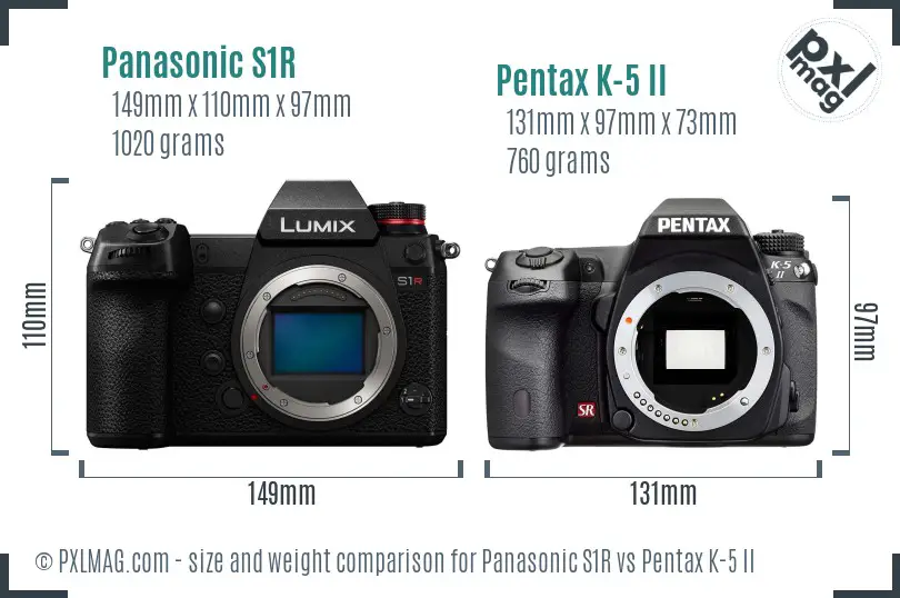 Panasonic S1R vs Pentax K-5 II size comparison