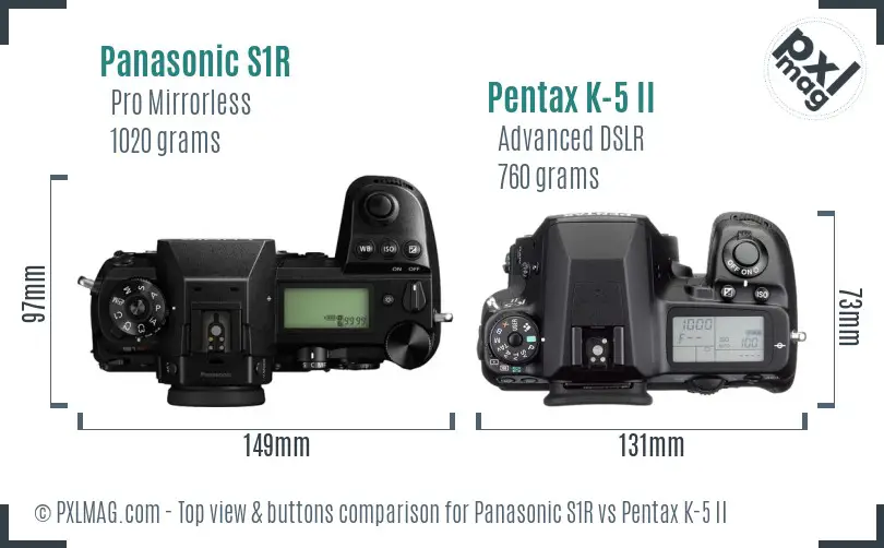 Panasonic S1R vs Pentax K-5 II top view buttons comparison
