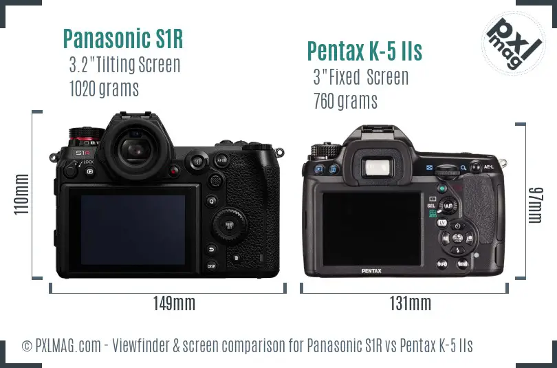 Panasonic S1R vs Pentax K-5 IIs Screen and Viewfinder comparison