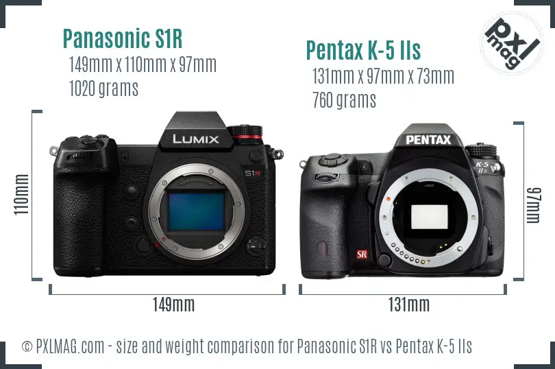 Panasonic S1R vs Pentax K-5 IIs size comparison