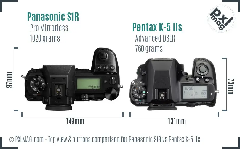Panasonic S1R vs Pentax K-5 IIs top view buttons comparison