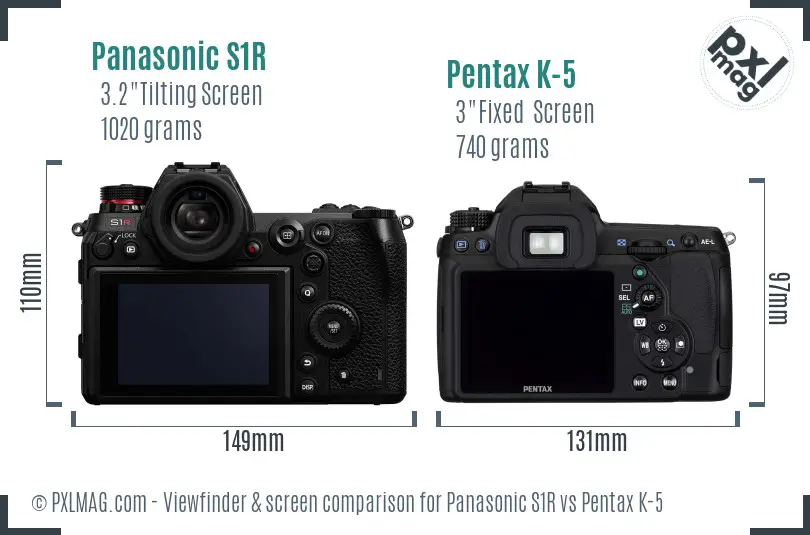 Panasonic S1R vs Pentax K-5 Screen and Viewfinder comparison