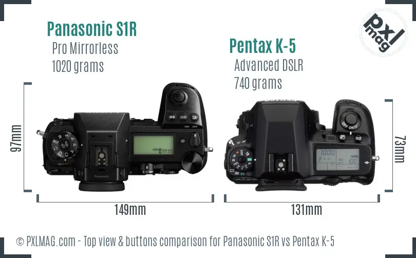 Panasonic S1R vs Pentax K-5 top view buttons comparison