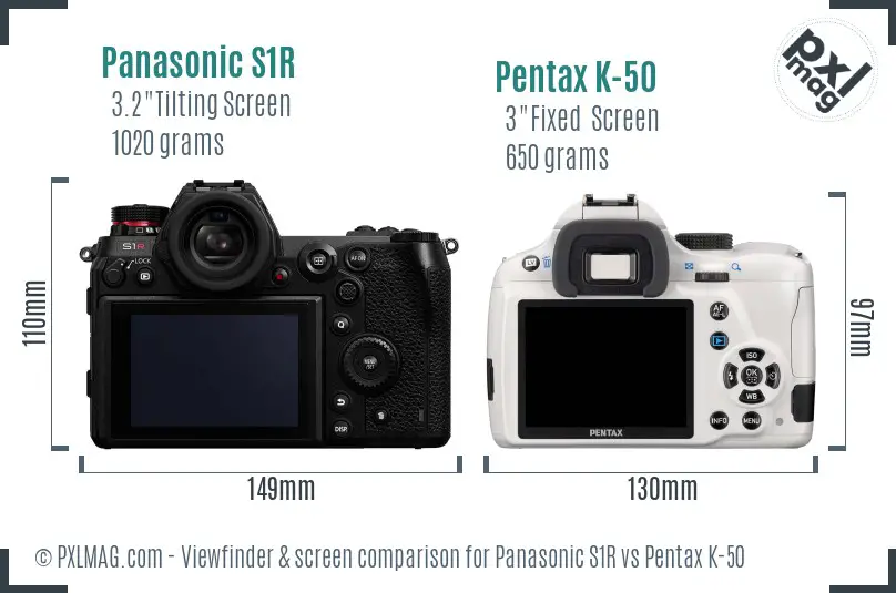 Panasonic S1R vs Pentax K-50 Screen and Viewfinder comparison