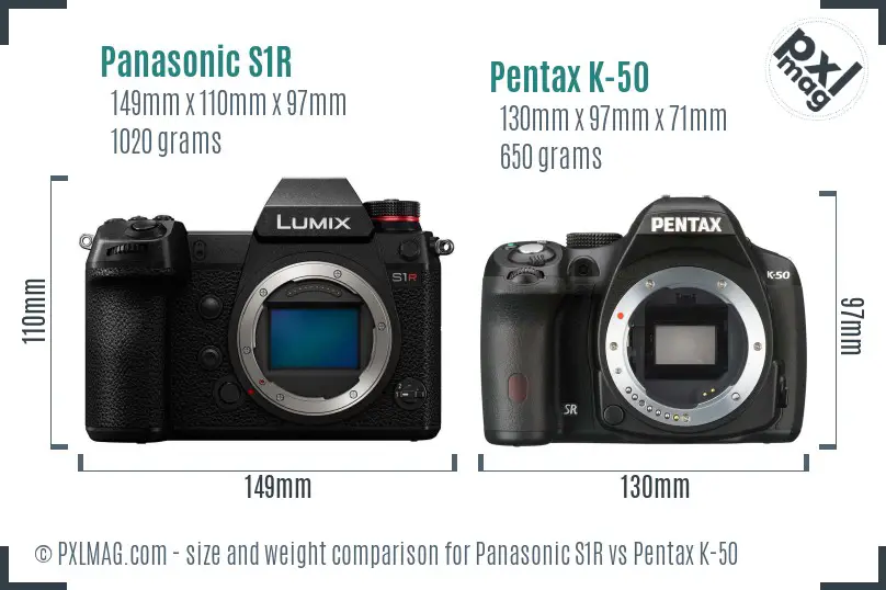 Panasonic S1R vs Pentax K-50 size comparison