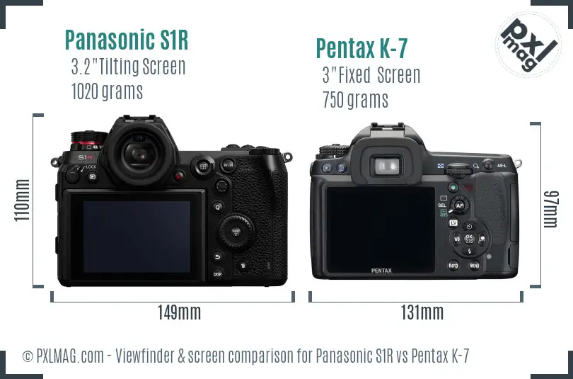 Panasonic S1R vs Pentax K-7 Screen and Viewfinder comparison