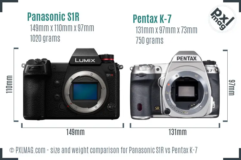 Panasonic S1R vs Pentax K-7 size comparison