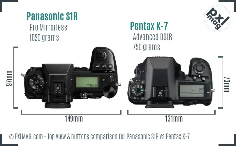 Panasonic S1R vs Pentax K-7 top view buttons comparison