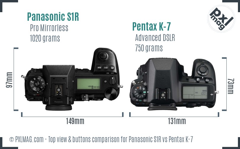 Panasonic S1R vs Pentax K-7 top view buttons comparison