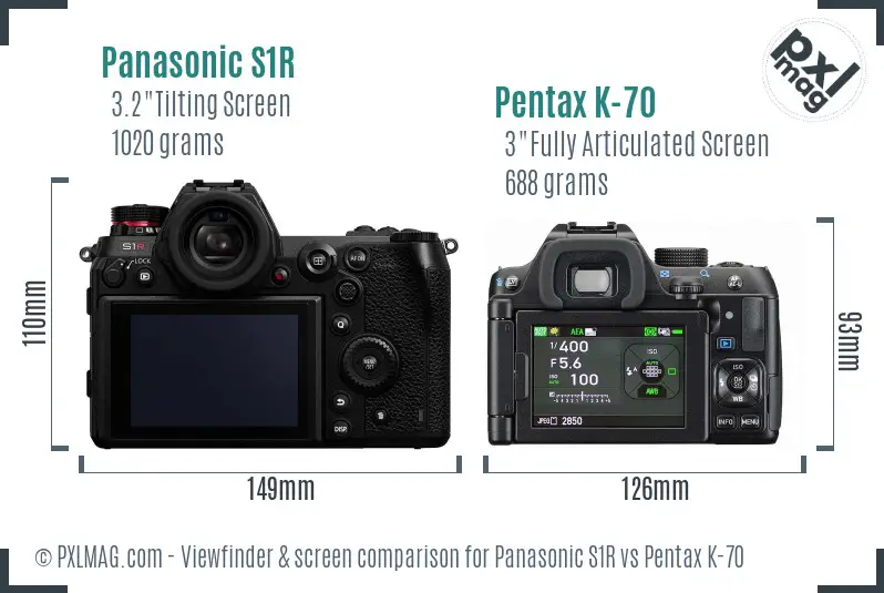 Panasonic S1R vs Pentax K-70 Screen and Viewfinder comparison