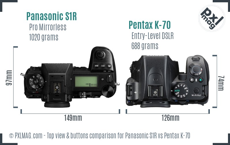 Panasonic S1R vs Pentax K-70 top view buttons comparison