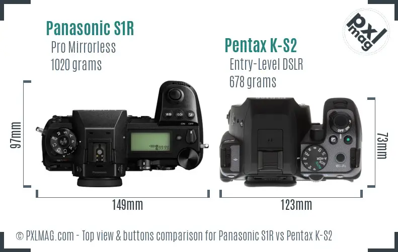 Panasonic S1R vs Pentax K-S2 top view buttons comparison