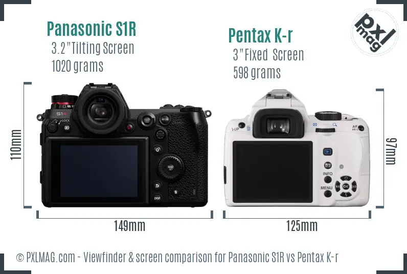 Panasonic S1R vs Pentax K-r Screen and Viewfinder comparison