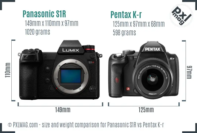 Panasonic S1R vs Pentax K-r size comparison