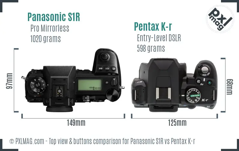 Panasonic S1R vs Pentax K-r top view buttons comparison