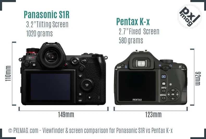 Panasonic S1R vs Pentax K-x Screen and Viewfinder comparison