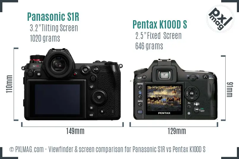 Panasonic S1R vs Pentax K100D S Screen and Viewfinder comparison
