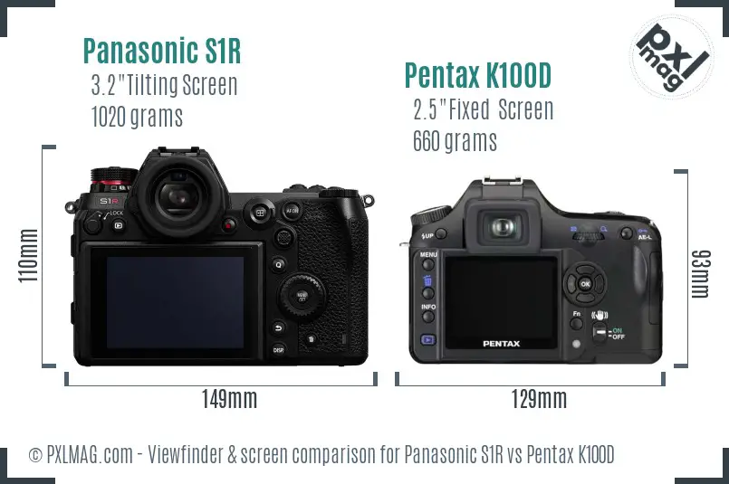 Panasonic S1R vs Pentax K100D Screen and Viewfinder comparison
