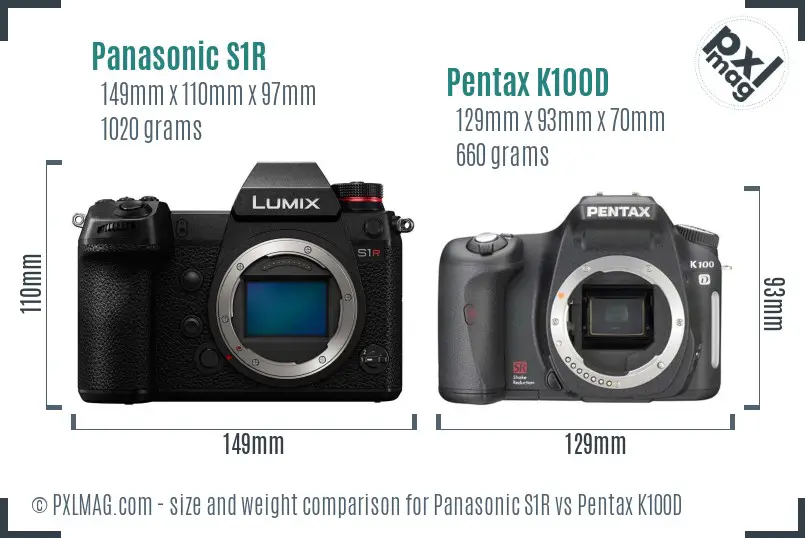 Panasonic S1R vs Pentax K100D size comparison