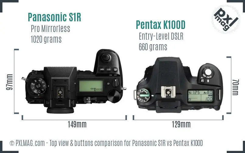 Panasonic S1R vs Pentax K100D top view buttons comparison