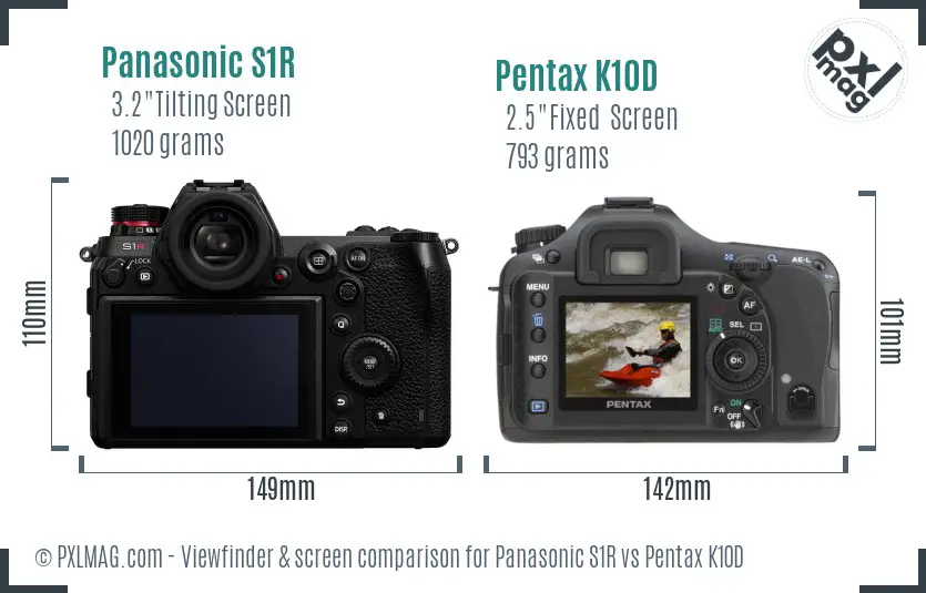 Panasonic S1R vs Pentax K10D Screen and Viewfinder comparison