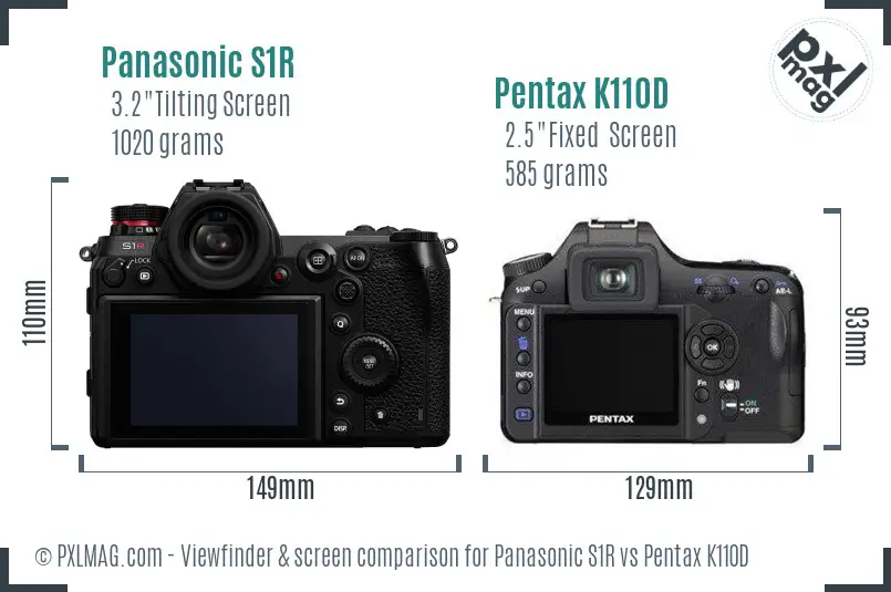 Panasonic S1R vs Pentax K110D Screen and Viewfinder comparison