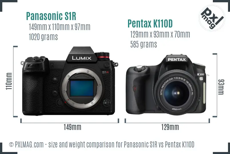 Panasonic S1R vs Pentax K110D size comparison