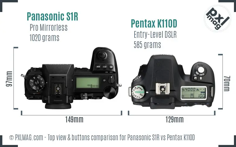 Panasonic S1R vs Pentax K110D top view buttons comparison