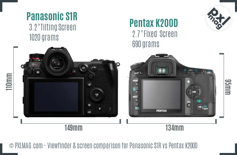Panasonic S1R vs Pentax K200D Screen and Viewfinder comparison