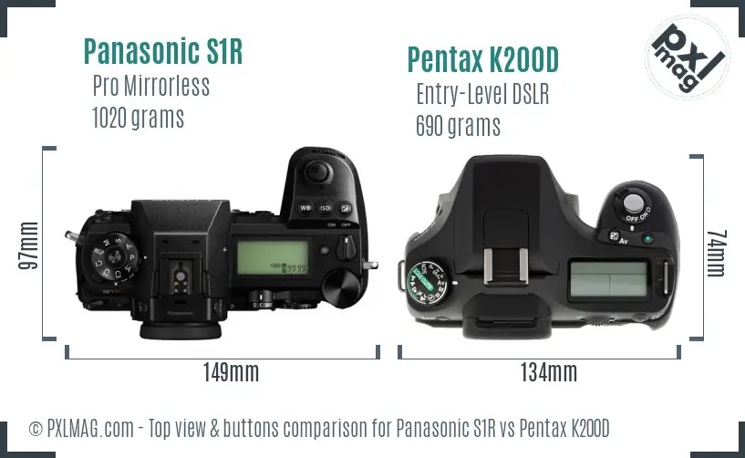 Panasonic S1R vs Pentax K200D top view buttons comparison