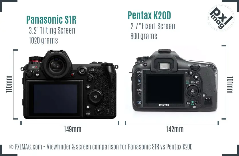 Panasonic S1R vs Pentax K20D Screen and Viewfinder comparison