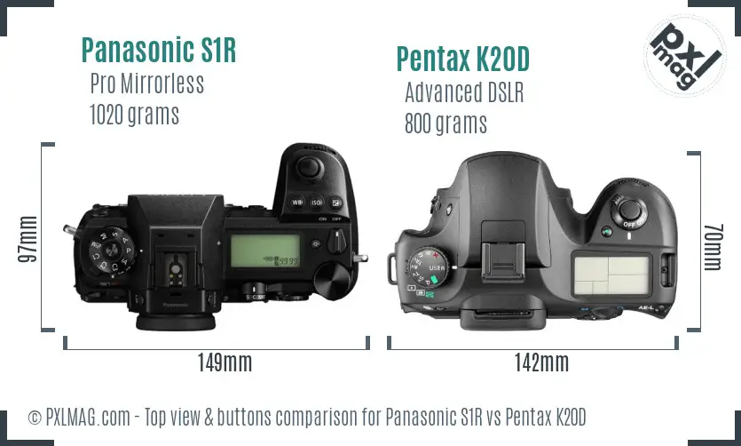 Panasonic S1R vs Pentax K20D top view buttons comparison