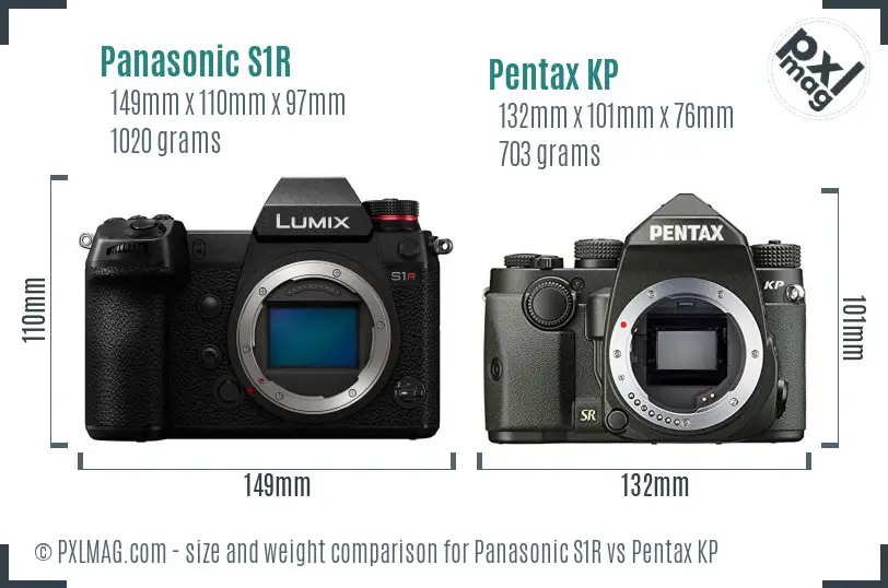 Panasonic S1R vs Pentax KP size comparison