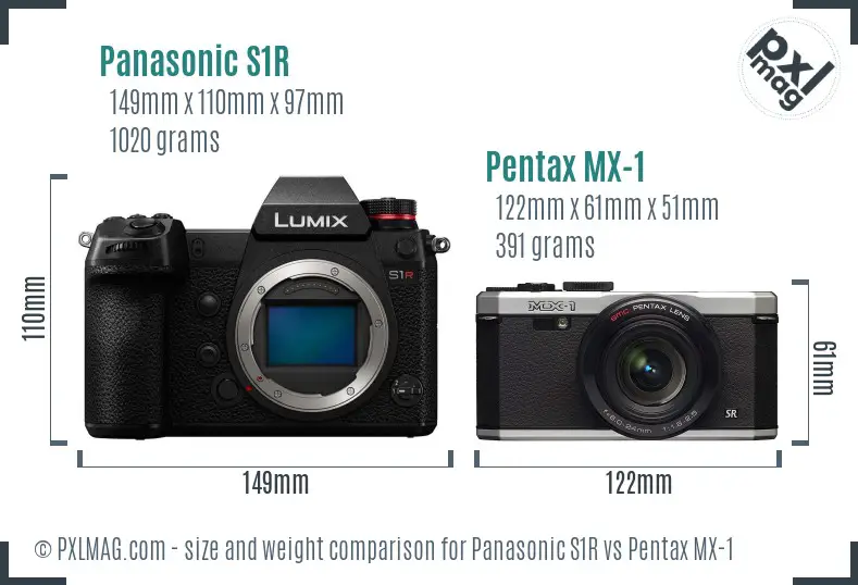 Panasonic S1R vs Pentax MX-1 size comparison