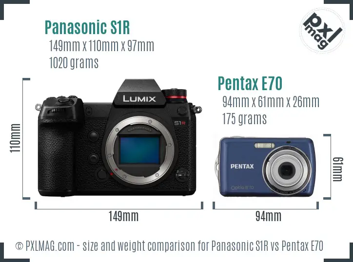 Panasonic S1R vs Pentax E70 size comparison