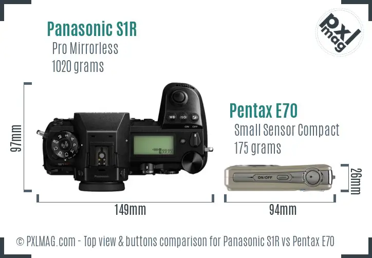 Panasonic S1R vs Pentax E70 top view buttons comparison
