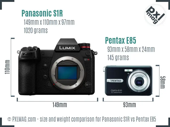 Panasonic S1R vs Pentax E85 size comparison