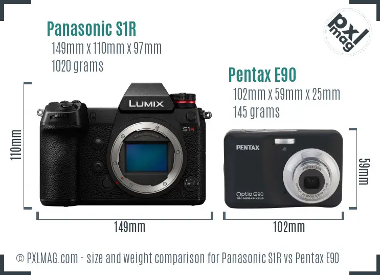 Panasonic S1R vs Pentax E90 size comparison