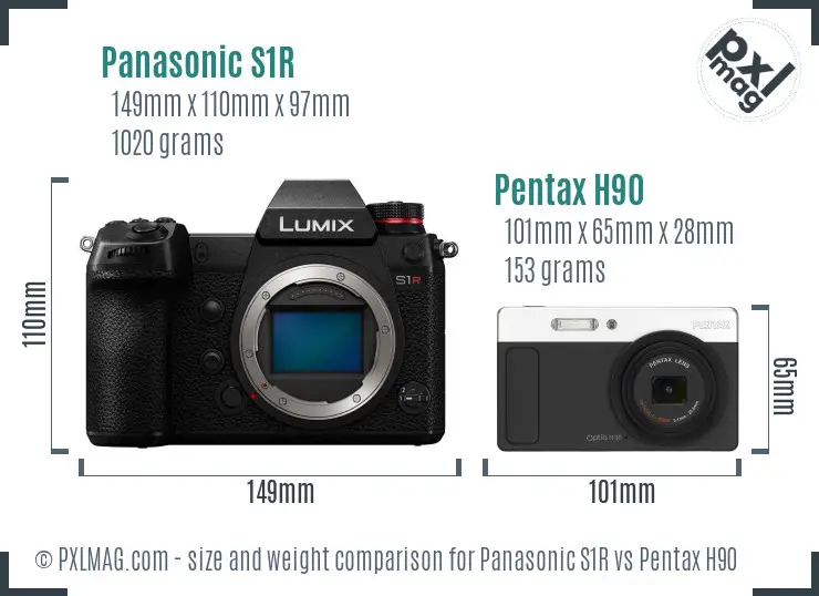 Panasonic S1R vs Pentax H90 size comparison