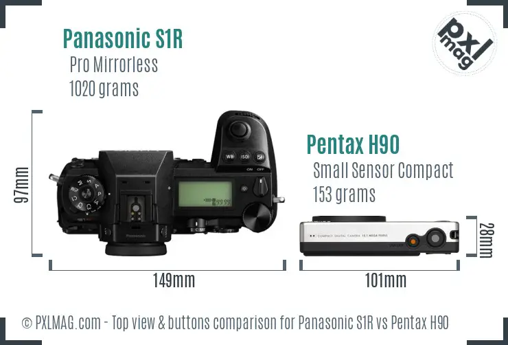 Panasonic S1R vs Pentax H90 top view buttons comparison