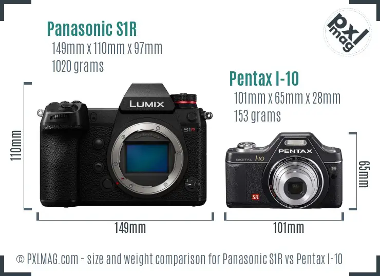 Panasonic S1R vs Pentax I-10 size comparison