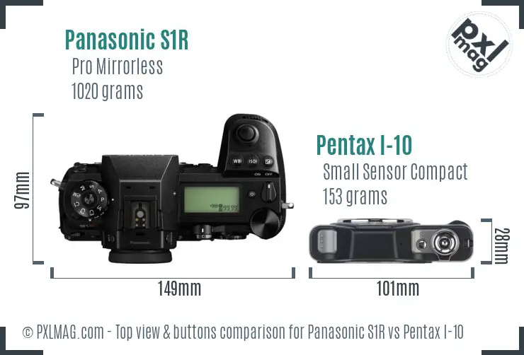 Panasonic S1R vs Pentax I-10 top view buttons comparison