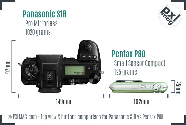Panasonic S1R vs Pentax P80 top view buttons comparison