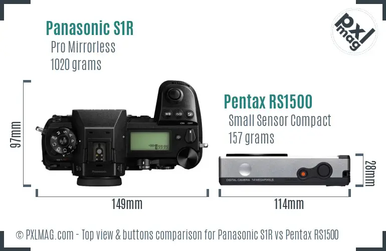 Panasonic S1R vs Pentax RS1500 top view buttons comparison