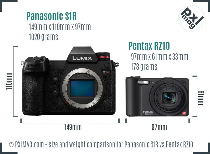 Panasonic S1R vs Pentax RZ10 size comparison