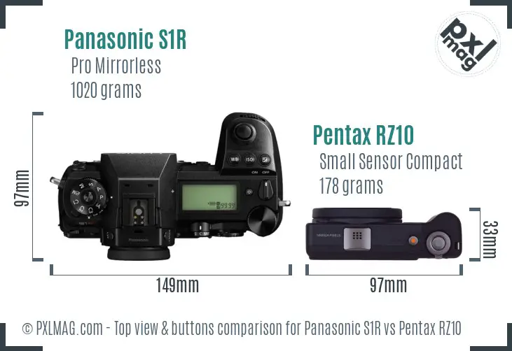 Panasonic S1R vs Pentax RZ10 top view buttons comparison