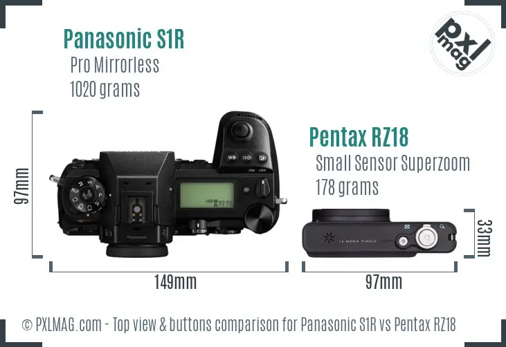Panasonic S1R vs Pentax RZ18 top view buttons comparison