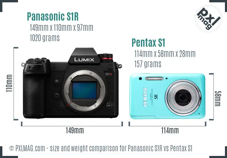 Panasonic S1R vs Pentax S1 size comparison