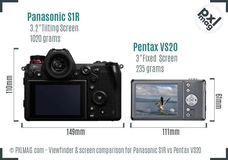 Panasonic S1R vs Pentax VS20 Screen and Viewfinder comparison