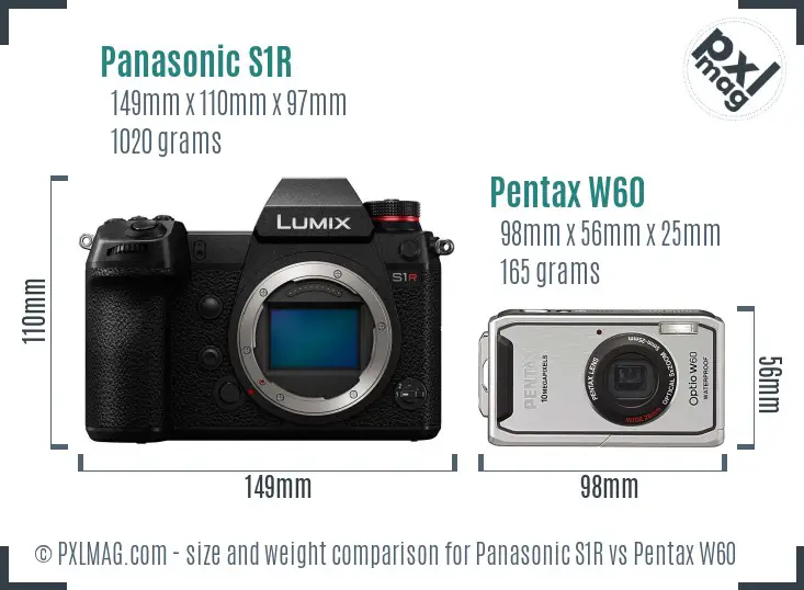 Panasonic S1R vs Pentax W60 size comparison